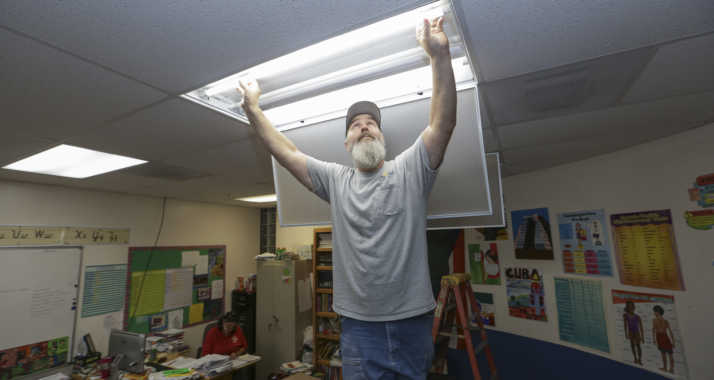 Installing lights in school