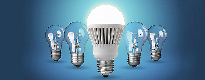 LED bulb against blue background