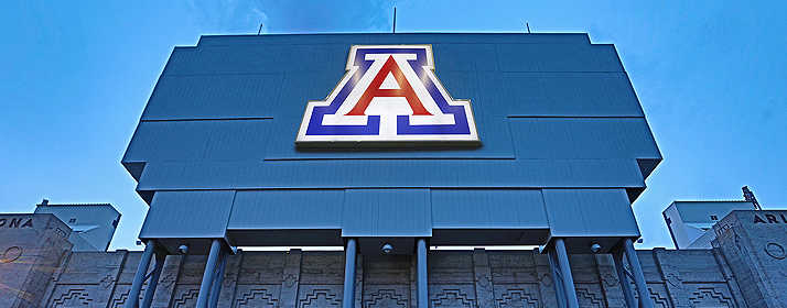 UA stadium with lit-up A