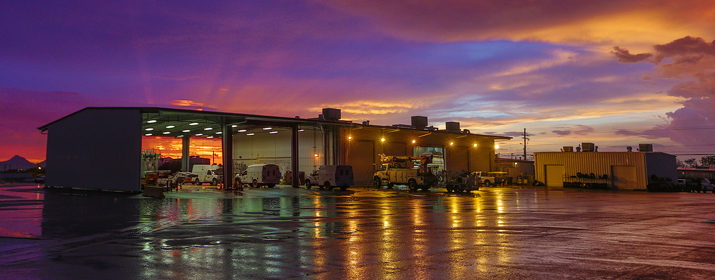 Fleet building at sunset