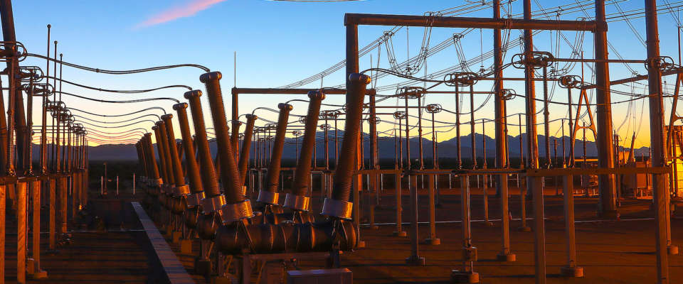 Substation at sunset